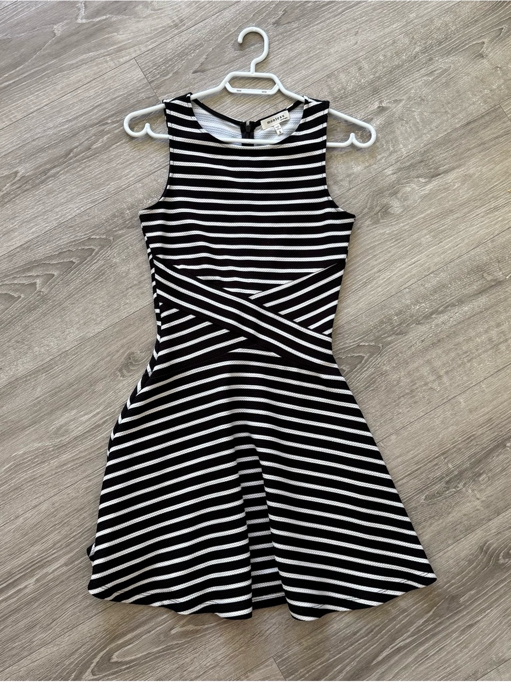 Monteau Black and White Striped Sleeveless Fit-and-Flare Dress